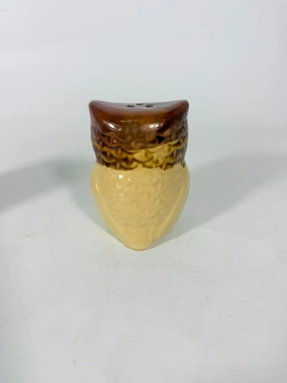 Pottery Owl Salt & Pepper Shakers  Brown Glaze Vintage Kitchenware Retro Collect